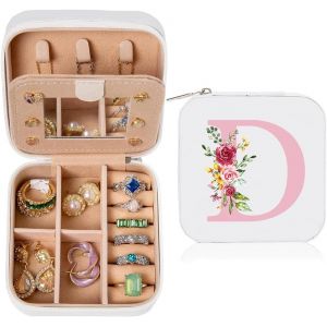 Trahoo-Bo&icirc;te &Agrave; Bijoux Avec Initiales Nom, Boite A Bijoux Femme, Pu Boite Rangement Bijoux, Petite Bo&icirc;te De Rangement De Bijoux De Voyage Avec Miroir Pour Cadeau Fille, Cadeau M&egrave;re, Cadeau Anniversair - Neuf