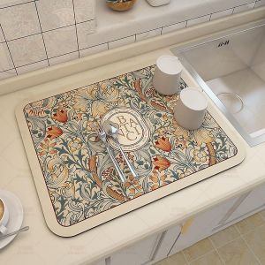 Loranka-Tapis Egouttoir Vaisselle, 50&times;40 Cm Tapis De Drainage De Cuisine Super Absorbant, Tapis D'&eacute;gouttement &Agrave; Vaisselle De Plat, Tapis &Agrave; S&eacute;chage Rapide Tapis Antid&eacute;rapant Pour Machine &Agrave; Caf&eacute; Bar -4 - Neuf