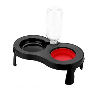 Hjlian Gamelle Pliable Double Pour Chien, Portable Et De Voyage, Contenant Pour Eau Et Nourriture (Rouge) - Neuf