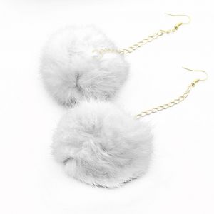 Boucles D'oreilles Pendantes En Forme De Boule De Poils Pour Femme Et Fille, Accessoire Tendance (Blanc) - Neuf