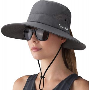 Tianyi-Femme Soleil Chapeau L'extérieur Uv Protection Pliable Large Bord Pêche À Cheval Queue Upf 50+ - Neuf