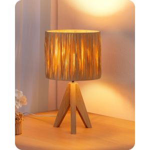 Subzonal-Lampe De Chevet Tr&eacute;pied En Bois Massif, E27 Ampoule De 2700k 4w Incluse, Abat-Jour En Papier Raphia, 20 X 20 X 36 Cm, Lampe De Table Moderne Pour Chambre, Salon, H&ocirc;tel - Neuf