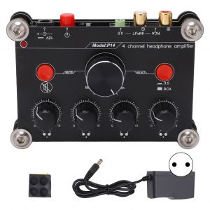 XYONG Amplificateur de casque 4 canaux, module de carte d'amplification de puissance audio, controle de volume independant, prise UE 100-240 V - Neuf