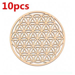 Dessous De Verre Sculpté Pour Pierre Et Cristal,Fleur De Vie,Symboles Naturels,Bois,Bord Rond,Cowcles,Ensemble,Bricolage,Décor,Tapis,Tampons,10 Pièces,Lot-10pcs-10cm - Neuf