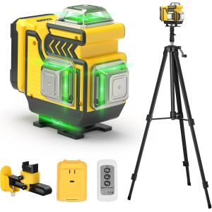 ChenQuanSarl-Niveau Laser Avec Trepied, 4D 16 Lignes Vert Rotatif Laser Level Multifonctionnel 4 X 360° Niveaux Laser Autonivelant En Croix Avec 1.6 M Trépied, Batterie 5400Mah, Télécommande - Neuf