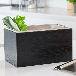 Design Poubelle Organique -Holma- | 4.5L, Passe Au Lave-Vaisselle Et En Placage De Bois V&eacute;ritable | Composteur De Cuisine Pour D&eacute;chets Organiques | Ch&ecirc;ne, Noir - Neuf