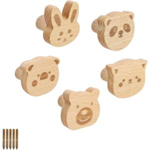 5 Pi&egrave;ce Crochet Mural Bois, Pat&egrave;re Bois Couleur Douce et &Eacute;l&eacute;gante, 5 Mod&egrave;les D'animaux, Emballage Individuel, Patere Porte Manteau pour Suspendre Manteaux, Chapeaux, Sacs - Neuf