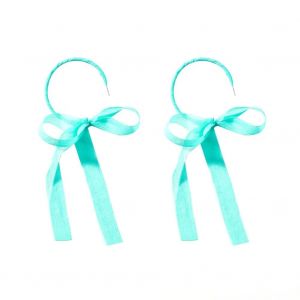 Mode Femme Dame Grand Cercle Boucle D'oreille Tissu Bowknot Ruban Oreille Stud (Vert) - Neuf
