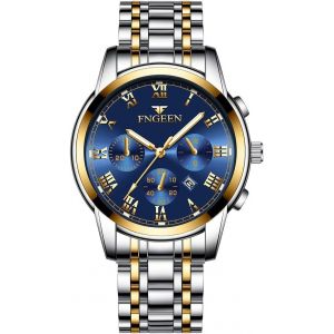 Eryi-Montre Homme,Montre Bracelet Pour Hommes Daffaires,Bracelet En Acier Inoxydable,Etanche 30m,Aiguilles Lumineuses,Date Automatique, Chronographe Avec Mouvement À Quartz,Coffret Cadeau - Neuf