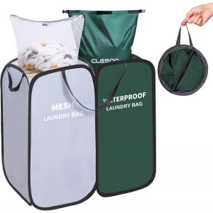 CHECARZHN--NO1-Panier À Linge Pop-Up Avec Sac À Linge Imperméable Et Sac En Filet Amovible, Panier A Linge Pliable, Corbeille A Linge 2 Compartiment, Grand Panier Rangement Pour Chambre, Salle De Bain Et V - Neuf