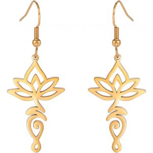 Kal-Boucles D'oreilles Lotus Om Pour Femmes En Acier Inoxydable Symbole Spirituel Om Boucles D'oreilles Pendantes Fleur De Lotus Bijoux De Yoga Cadeau D'inspiration - Neuf