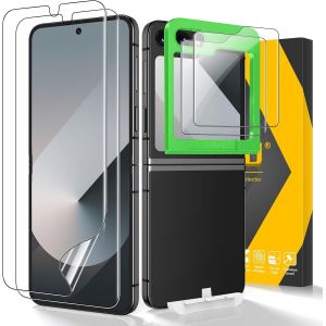 Pour Samsung Galaxy Z Flip 6 Protection Ecran, 2 Pcs Avant 9h Dureté Protection Écran + 2 Pcs Flexible Tpu L'intérieur Protecteur D'écran, Installation Facile Sans Bulles Film Pour Z Flip 6 5g - Neuf