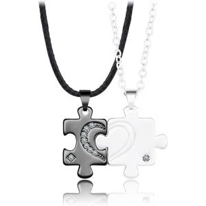 Kal-Acier Inoxydable Collier Couple Amoureux, 2 Pièces Collier Couple Coeur Puzzle Amoureux Pour Femme Homme Acier Inoxydable Collier Pendentif Coeur Collier Coeur Separable Pendentif Puzzle - Neuf