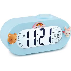 R&eacute;veil Lumineux pour Enfants,Horloge Num&eacute;rique LED avec Veilleuse,Alarme Snooze,Volume R&eacute;glable,USB Rechargeable,Jour/Nuit Enfants Filles Gar&ccedil;ons&iquest;Bleu azur&iquest; - Neuf