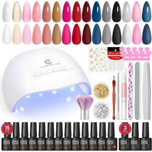 Sjzg-Kit Ongle Gel Uv Complet 31pcs, 15 Couleurs Vernis Semi Permanent Avec Lampe &Agrave; Ongles Et D&eacute;coration Et Outils Pour Les Ongles, Cadeau Pour Les Femmes - Neuf