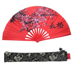 Bambou Couleur Rouge Fleur De Prunier Arts Martiaux Kung Fu Taiji Amateurs Execution Son Fort Eventails Pliants - Neuf