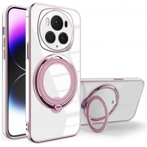 Kal-Compatible Avec Coque Honor Magic 6 Pro Transparente Avec Anneau, Etui Honor Magic 6 Pro Antichoc Silicone Coque De Telephone Protection Portable Housse Avec Support (Rose) - Neuf