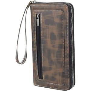 Portefeuille Long En Cuir Synthétique Pour Homme Avec Fermeture Éclair Et Dragonne,Multi-Emplacements Pour Cartes,8 Emplacements Pour Cartes Et Poche Zippée Pour Pièces De Monnaie,Marron-2 - Neuf