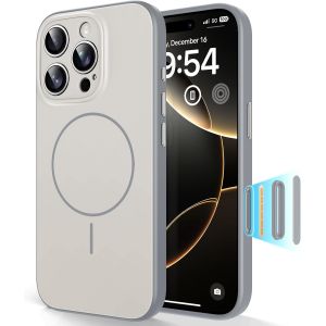 NSIECD-Coque Magn&eacute;tique pour iPhone 16 Pro avec Bouton de Capture de Contr&ocirc;le de Cam&eacute;ra,Compatible MagSafe, Protection Totale de la Cam&eacute;ra, Design Color-Blocking, Coque TPU Toucher Doux - Gris - Neuf