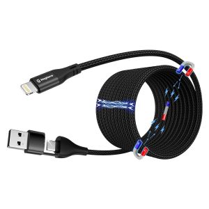 Magnetic Coiled Phone C&acirc;ble De Charge 2 En 1, 1,5 M, Multi Charge Rapide, Usb A/C Vers Light_Ning, Transfert De Donn&eacute;es, C&acirc;ble Tress&eacute; Certifi&eacute; Mfi, Compatible Avec Phone 14 Pro 13 12 11 Xr - Neuf