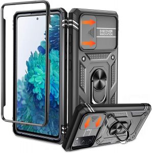 TRAHOO-Coque Samsung S20 FE Antichoc&iquest;avec 2*Verre Tremp&eacute;+Full Protection Cam&eacute;ra Coulissante&iquest; Anneau Support, &Eacute;tui de PC Dur et TPU Silicone Militaire Anti-Rayures,pour Coque Samsung S20 FE 5G,-Noir - Neuf