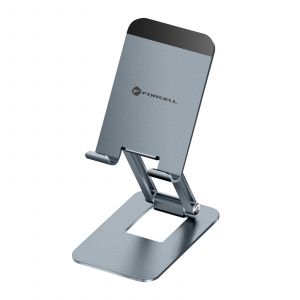 Support Bureau pour Smartphone / Tablette Pliable Ultra Compact en Aluminium Forcell Gris - Neuf