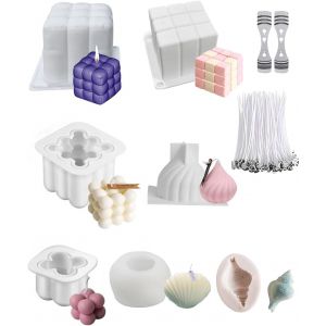 Kal-7pcs Moule Bougie Kit Bougie A Faire Soi Meme - Moule Silicone Bougie À Bulles Avec Moules En Cire Et Mèche De Bougie - Moules Pour Bougies Pour Fabrication De Bougies Parfumée, Savon - Neuf