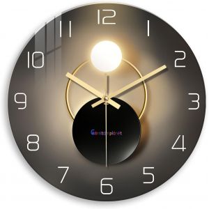 FCHHK-Horloge Murale Ronde Noire et dorée à Piles 30,5 cm en Verre pour Salle de Bain, Horloge Murale analogique Moderne, sans tic-tac - Neuf