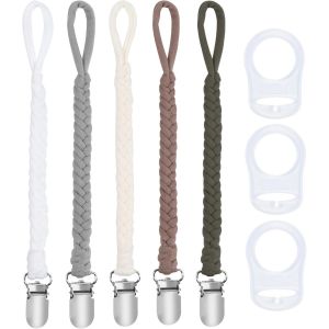 Attache Sucette Bébé,Lot De 5 Attaches-Tétines Avec Sangles En Coton Et 3 Adaptateurs Pour Sucettes,Pour Bébés Garçons Et Filles.[H98] - Neuf