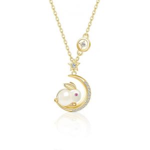 Kal-Collier Ras Du Cou Réglable Avec Pendentif En Forme De Lapin En Jade Artificiel Pour Femme Et Fille - 45,7 Cm - Neuf