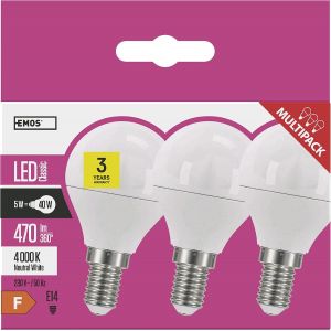 Kal-Lot De 3 Ampoules Led, 6 W, Remplace L¿Ampoule À Incandescence De 40 W, Culot E14, 470 Lm, Blanche Neutre, 4000 K, Mini Globe G45, Durée De Vie De 30 000 Heures - Neuf