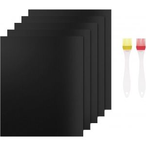 KAL-Lot De 5 Tapis Bbq Reutilisable, Anti-Adhérent Plaque Feuille De Cuisson Four Accessoire Pour Barbecue À Gaz Charbon Electrique (40 X 33Cm), Noir - Neuf