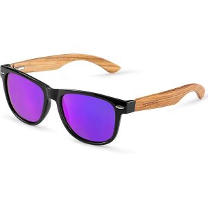 Lunettes De Soleil Polarisées Pour Homme Et Femmes, Lunettes De Soleil En Bois, Protection 100% Uv (Violette) - Neuf