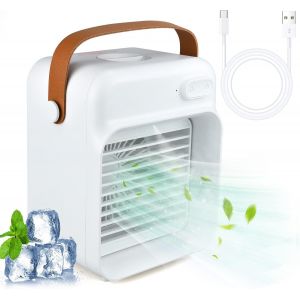 1 climatiseur mobile, mini ventilateur USB portable, refroidisseur d'air, 3 vitesses réglables avec ventilateur de refroidissement à eau personnel et modes de pulvérisation pour la maison - Neuf