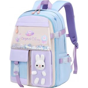 KALSC-Sac À Dos Kawaii Pour Écolière,Sac À Dos Lapin Pour Enfants,Sac À Dos Décontracté,Sac À Dos Mignon Pour L'Extérieur,Bleu,Sac À Dos Zippé À 180 ° - Neuf