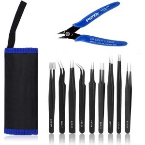 Anti-Statique 9 Pcs Pincettes De Pr&eacute;cision Outils Kit+ Pince Coupante Diagonale,Pour R&eacute;paration &Eacute;lectronique, Soudure,&Eacute;limination Des Sourcils,Travaux Manuels,Laboratoire,Fabrication De Bijoux - Neuf