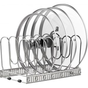 Kyaoayo-Rangement Poele Et Casserole Pour Tiroir Cuisine, Range Couvercle Avec 7 Compartiments Réglables, Porte Casseroles Rangement Couvercle Casserole Pour Cuisine, Argent - Neuf