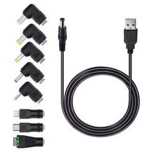 Câble Universel 5v USB vers DC 5.5mm * 2.1mm avec 8 Jack Connecteurs (5.5mm * 2.5mm 4mm * 1.7mm 4.8mm * 1.7mm 3.5 * 1.35mm 2.5mm * 0.7mm Micro USB, Type-C, Connecteur LED) pour Scanner - Neuf