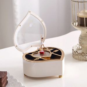 Blanc Musique Boîte À Bijoux Pour Les Filles Avec Ballerine Thème En Forme De Coeur De Rotation De La Danseuse De Boîte À Musique Pour Boucle D'oreille, Collier, Bracelet - Neuf