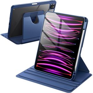 NAERYUT-Coque Rotative Pour Ipad Pro 11 Pouces 2022/2021 (4Ème/3Ème Génération) Avec Porte Pencil,Étui Housse De Protection Rotation À 360 Degrés Support,Dos Transparent (Marine) - Neuf