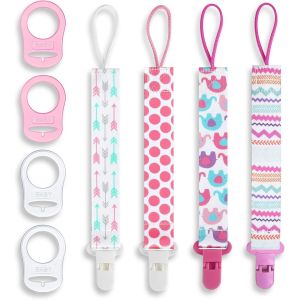 4pcs Attache Tetine Tissu,Attache Sucette Bebe,Pacifier Clip Chain,Garde La T&eacute;tine Propre,Douce Et Flexible,Durable&iquest;Haute T&eacute;nacit&eacute; (Rose) - Neuf