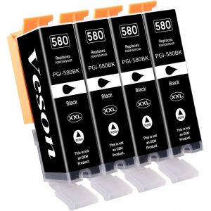 PGI-580 XXL Ink Cartridges Compatible with Canon 580XXL Black Multipack for Canon Pixma TR8550 TR8500 TS9551C TS9551 TS9550 TS8350 TS8251 TS8150 TR7550 TS6150 TS6350 TS6250 TS6151 TS705, 4 PGBK - Neuf