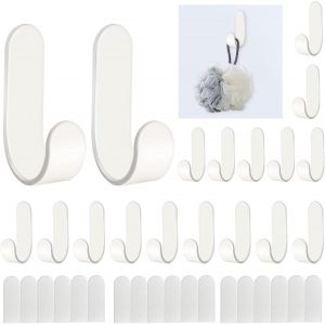 Crochet mural autocollant Blanc, 18 crochets adh&eacute;sifs ABS durables pour salle de bain, cuisine, chambre, bureau, entr&eacute;e - Neuf