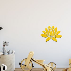 autocollant mural 3D en acrylique effet miroir Lotus, amovible, respectueux de l'environnement, idéal pour la maison, la chambre, le salon, la salle de bain, la décoration, 35 x 25 cm, doré - Neuf
