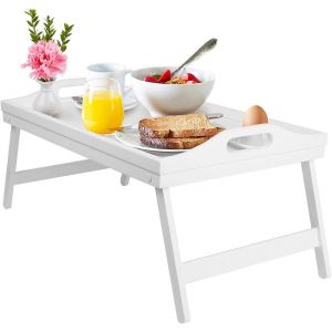 Plateau De Lit Avec Pieds Pliables, Plateau De Service En Bois Pour Lit, Tv, Bureau, Ordinateur Portable, Snack, Blanc - Neuf