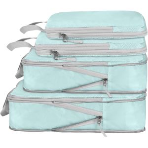Lot De 4 Cubes D'Emballage De Compression, Sac De Rangement De Voyage, Essentiels Pour Val , Organ Ur D'Emballage Pour Bagages &Agrave; Main (Bleu, Lot De 4) - Neuf