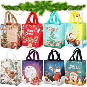 Sac Fourre-Tout De No&euml;l,Sachet Cadeaux Noel,Sacs De Cadeaux De No&euml;l,8 Pcs Sacs Cadeaux Pour Bonbon,Sacs Cadeaux De F&ecirc;te,Sachet Bonbons Noel,Pochettes Cadeaux (C) - Neuf