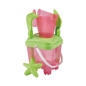 Set De Jeux De Sable Ecoiffier - Seau Ch&acirc;teau 15 Cm Translucide Rose Paillet&eacute; Avec Couvercle Vert - Neuf