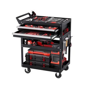 SUBZONAL-Chariot &agrave; Outils, 5 Niveaux, Chariot Servante d'Atelier &agrave; roulettes avec 2 Tiroirs, Panneau Perfor&eacute;, 181,4 kg, Rangement Outils de M&eacute;canicien, pour Garage, Entrep&ocirc;t, Atelier de R&eacute;paration, N - Neuf