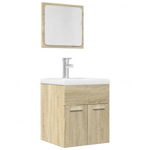 Ensemble de meubles de salle de bain 2 pcs chêne sonoma - Neuf